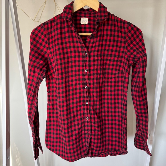 J Crew Factory Red Black Plaid Button Down - Picture 3 of 10